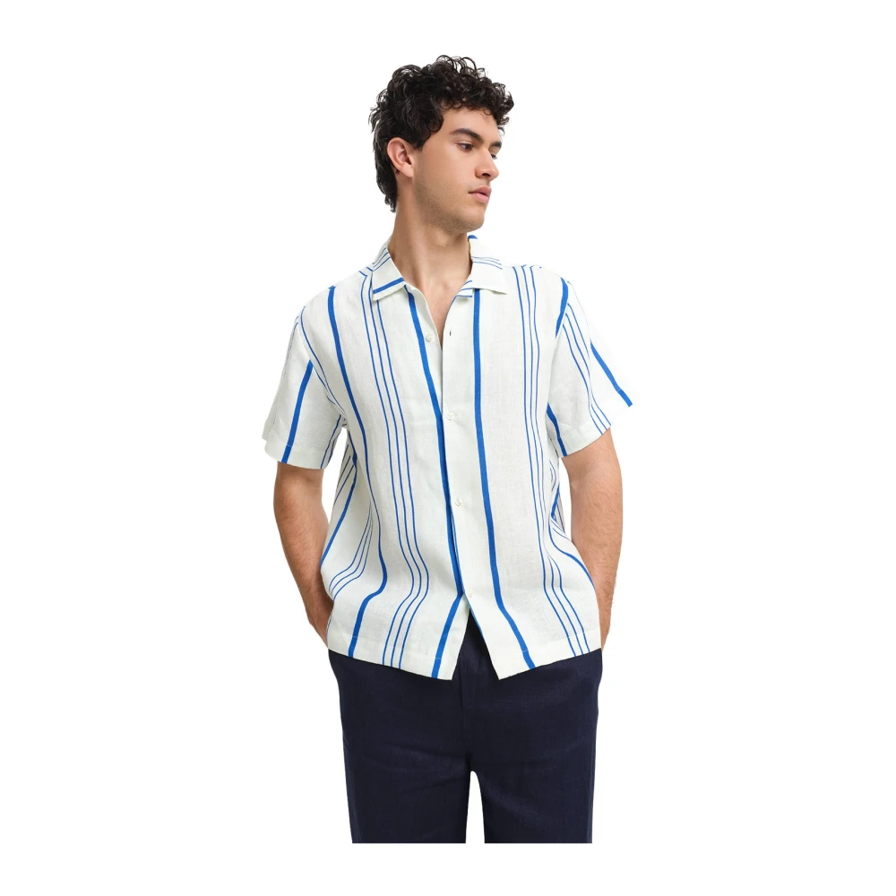 Peninsula Italiaans Linnen Bowling Shirt White Heren