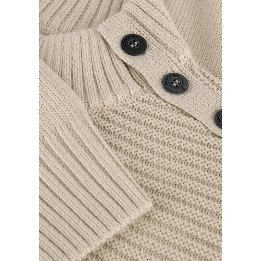 Butcher of Blue Beige Morris Mock Button Sweater Beige Heren