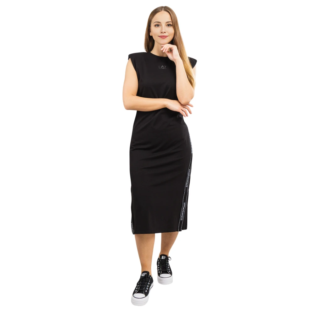 Emporio Armani Ea7 Vrouw Zwart Kleedjes Dames, L, Katoen, E Katoenen Jurk