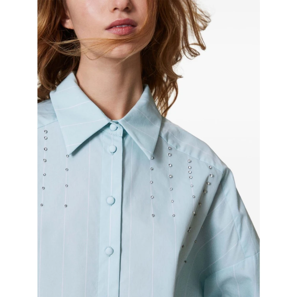 Twinset Blauw Gestreepte Knoopmanchet Overhemd Blue Dames