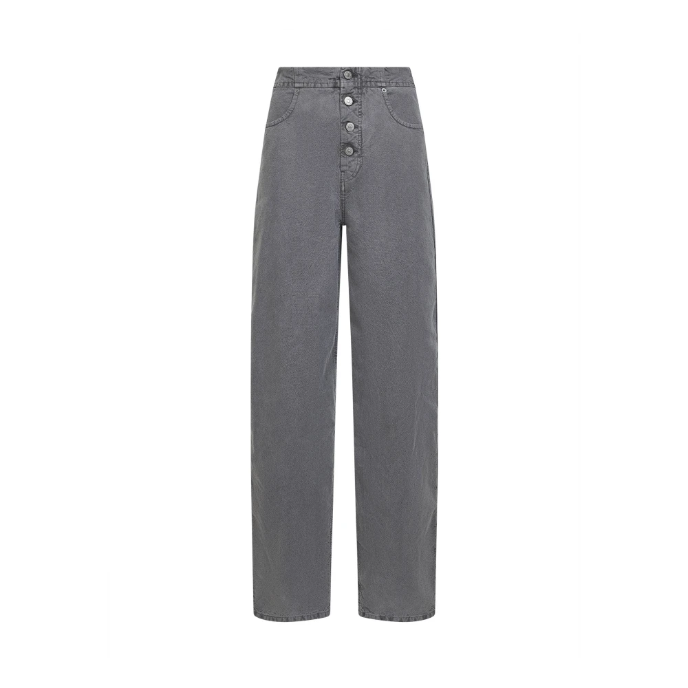 Mm6 Maison Margiela Buttoned Leather-Patch Jeans - Female - Loose Fit Jeans - Gray - W29 - Jeans