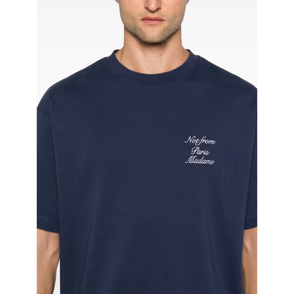 Drole de Monsieur Blauw Gekalligrafeerd Slogan T-shirt Blue Heren