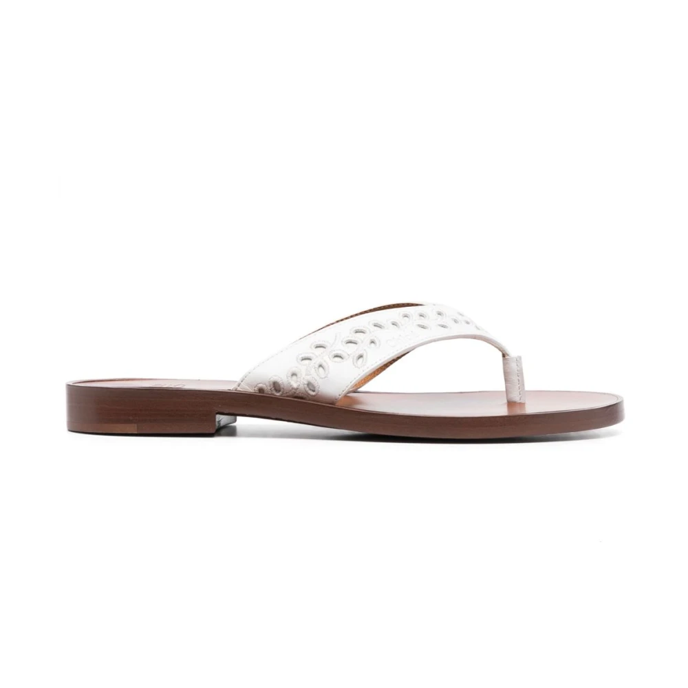 Chloé Vita Blommor Broderi Platta Sandaler White, Dam