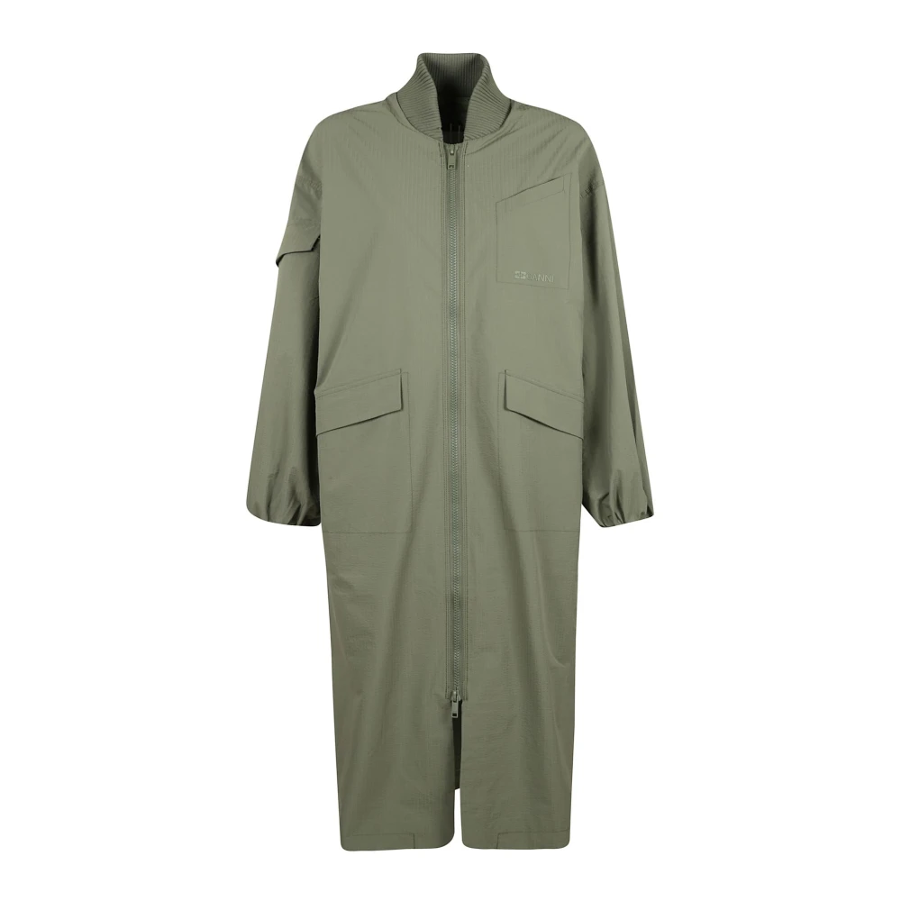 Ganni Oversized Seersucker Shell Coat Green Dames