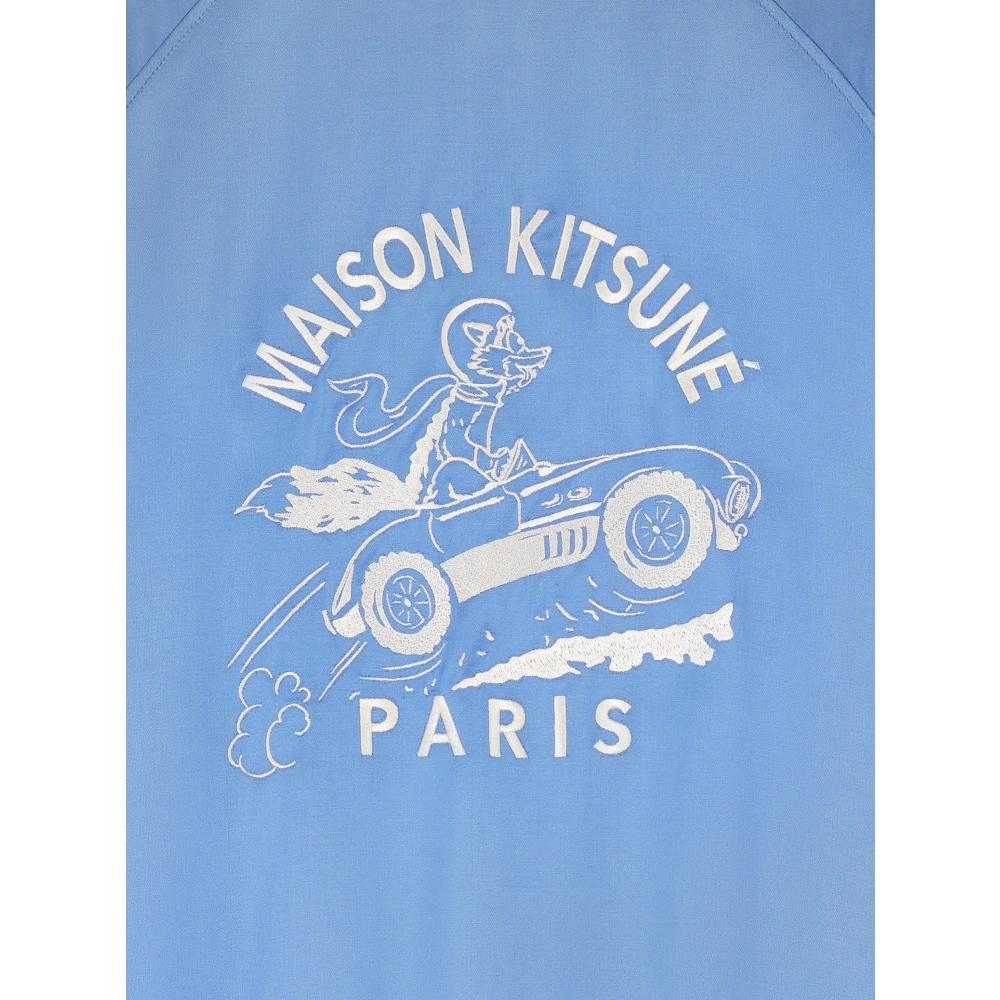 Maison Kitsuné Geborduurde Viscosejas met Geribbelde Profielen Blue Dames