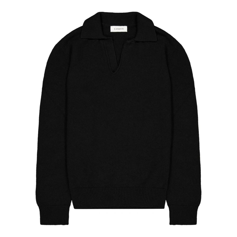 Laneus Lange Mouw Gebreide Polo Sweater Black Heren