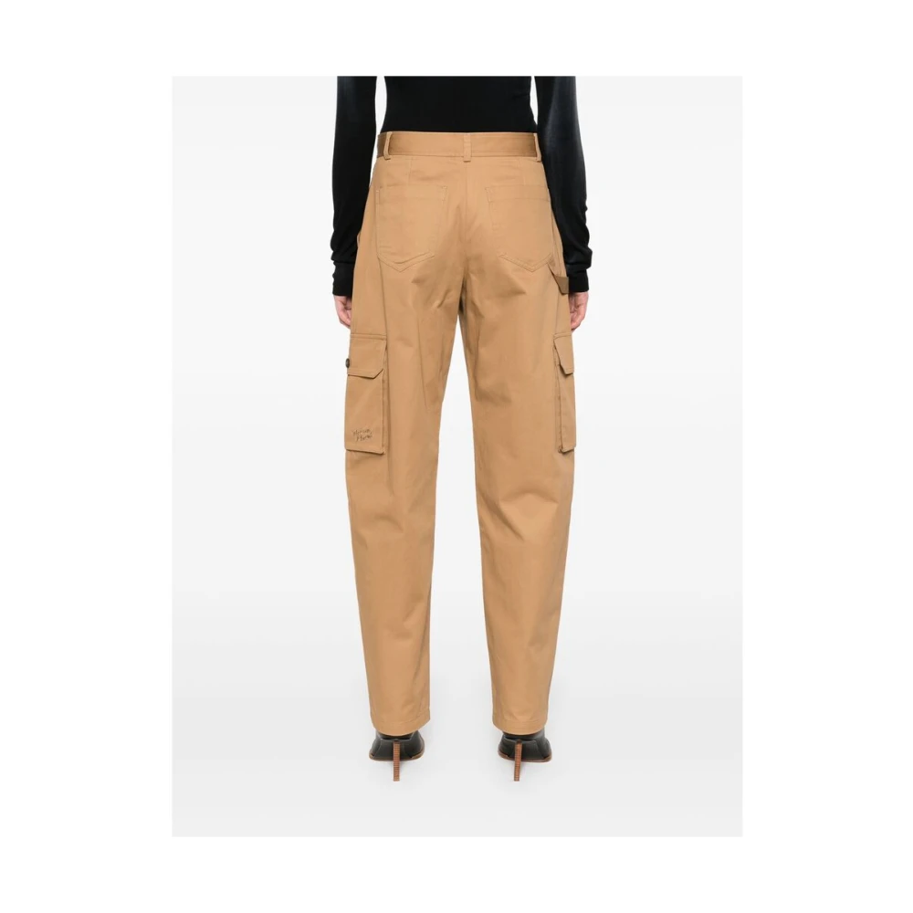 Maison Kitsuné Karamelbruine broek met voorknoop Brown Dames