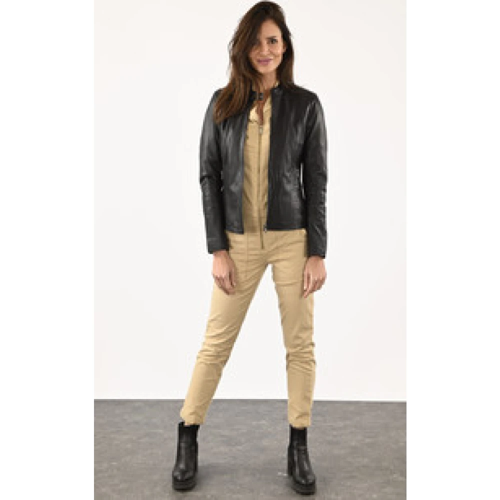 La Canadienne Zwarte lamsvacht leren jas miniHeren stijl Black Dames