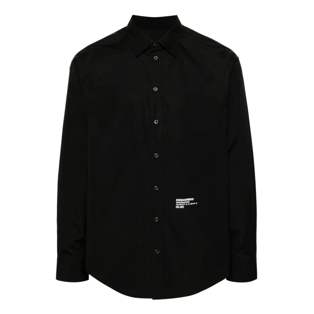 Dsquared2 Zwarte Katoenen Popeline Shirt Logo Print Black Heren