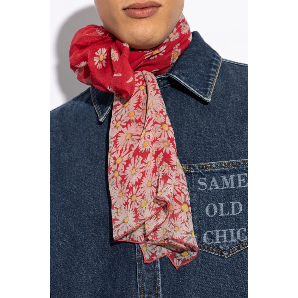 Moschino Zijden sjaal met bloemmotief Red Unisex
