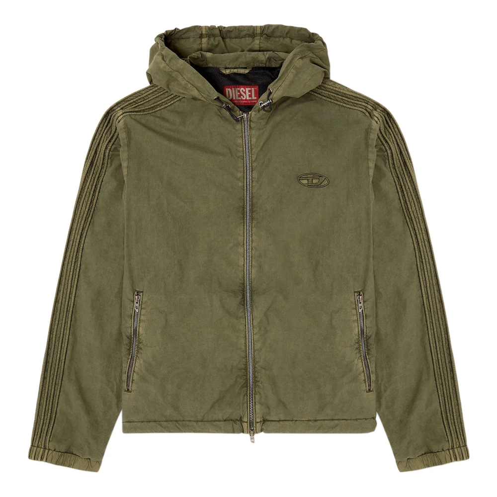 Diesel Men's Green Light Jackets, S, Hooded Zip-Up Jacket In Cotton Poplin