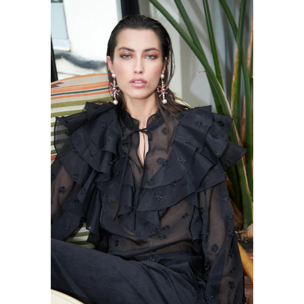 Cras Bloemen Ruche Blouse Black Dames