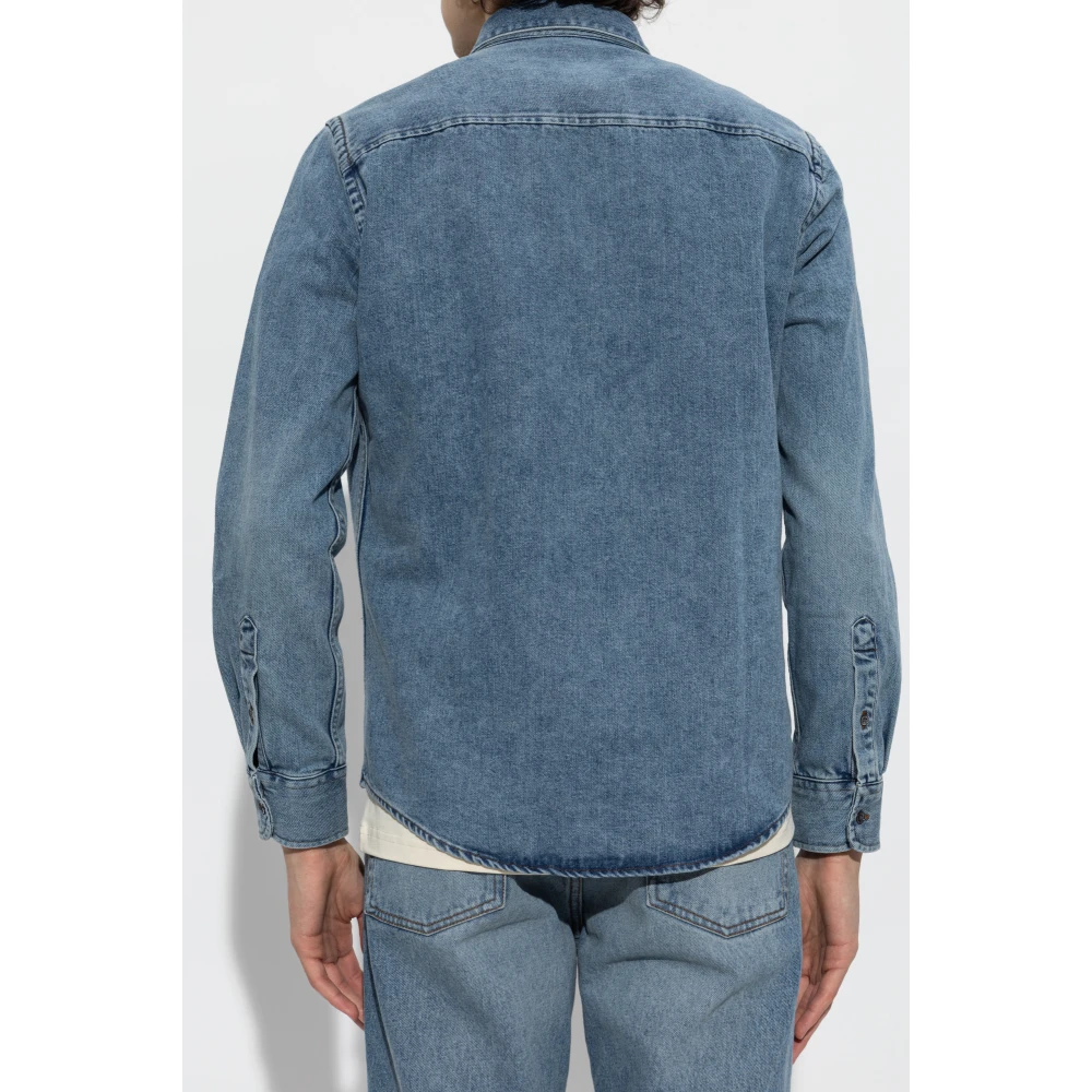 Ami Paris Denim shirt met logo Blue Heren