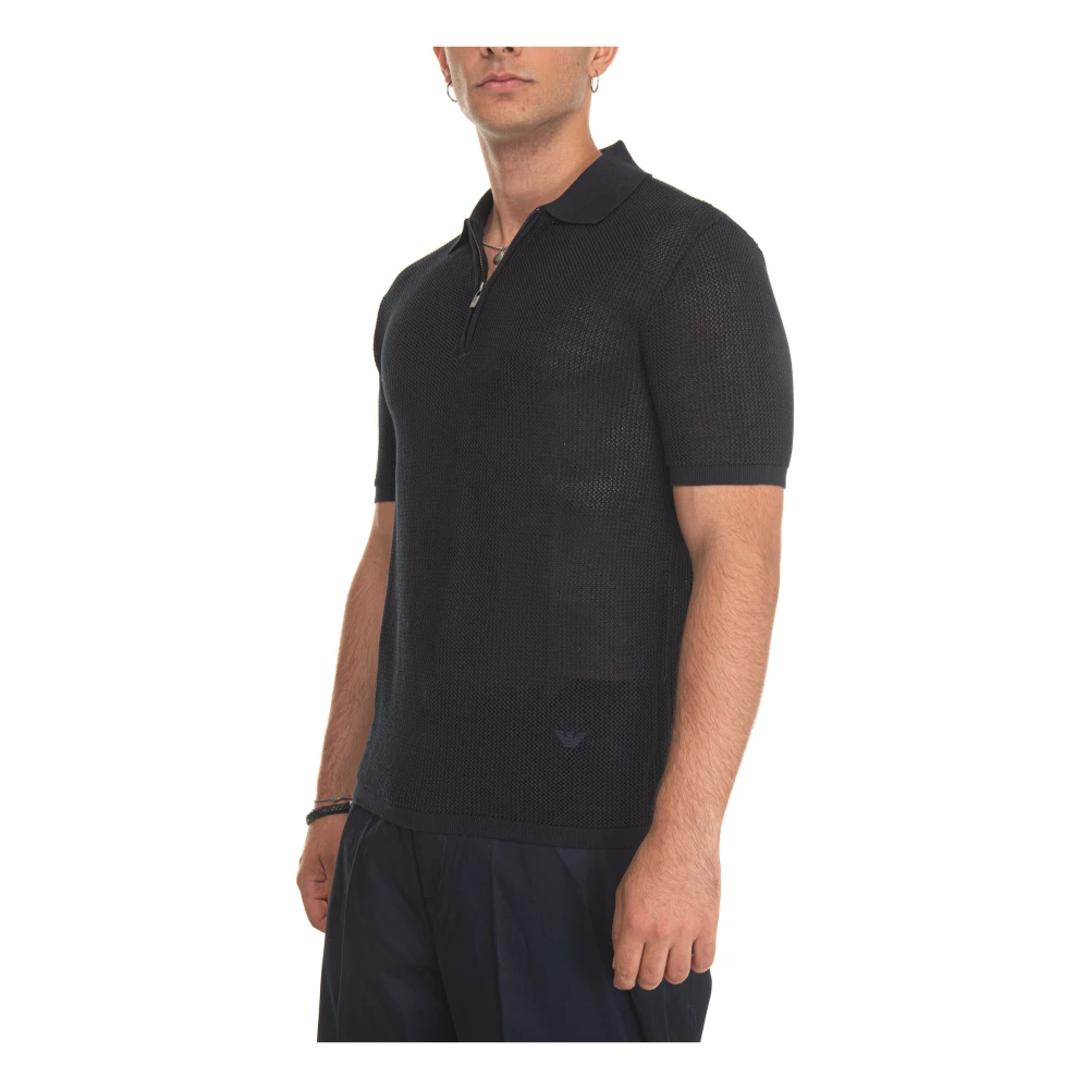 Emporio Armani Halve Rits Polo Shirt Adelaar Logo Blue Heren