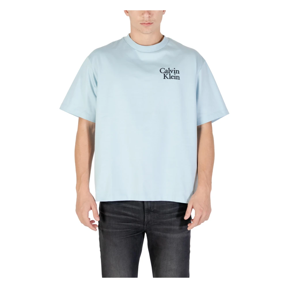 Calvin Klein Jeans Men's Blue T-Shirts, Xl, Logo Script Graphic Relaxed T-Shirt