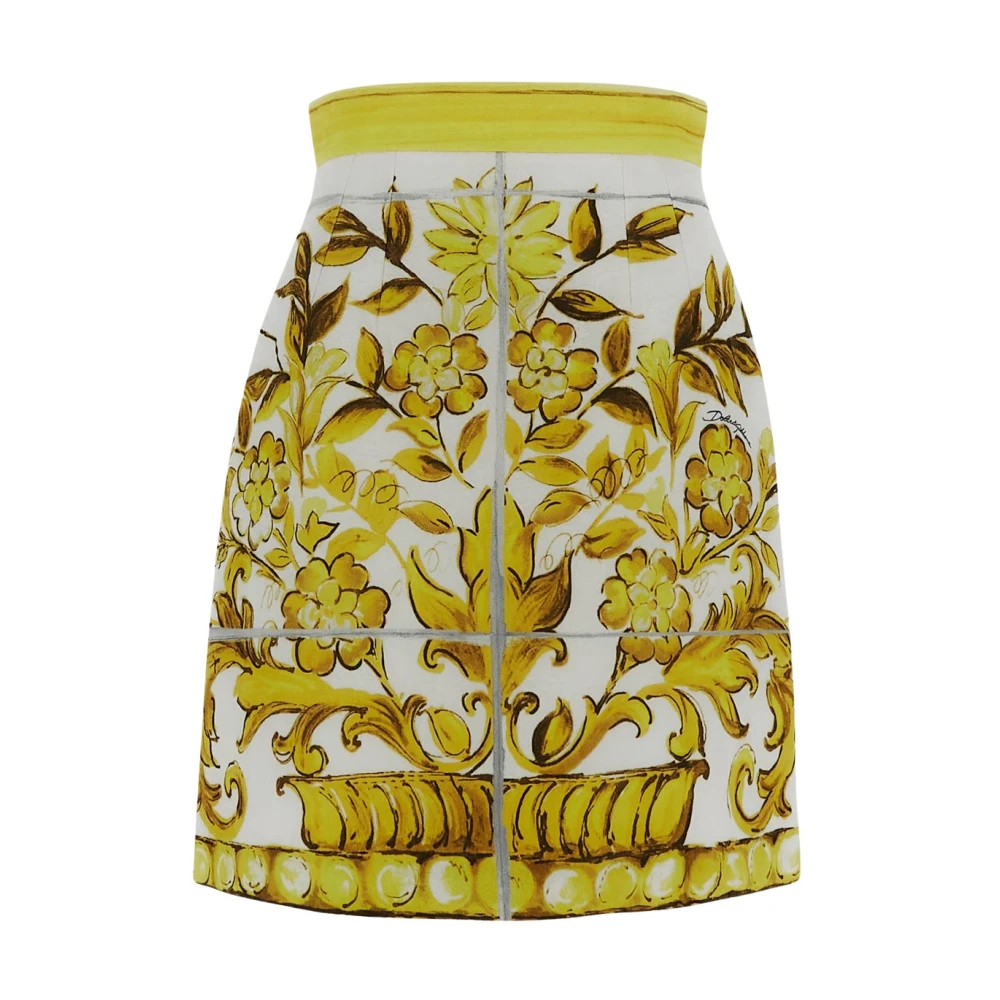 Dolce & Gabbana Maiolica Print Katoenen Rok Yellow Dames