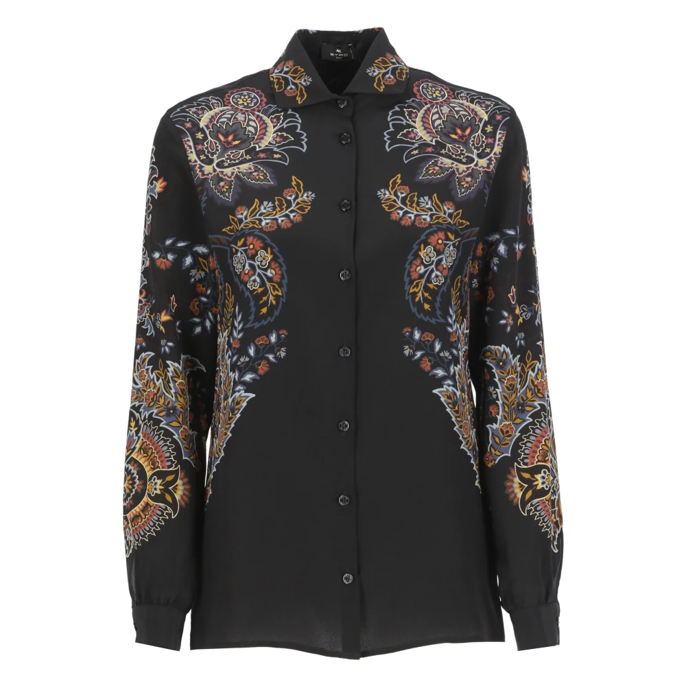 ETRO Zwarte Zijden Bloemen Paisley Shirt Black Dames