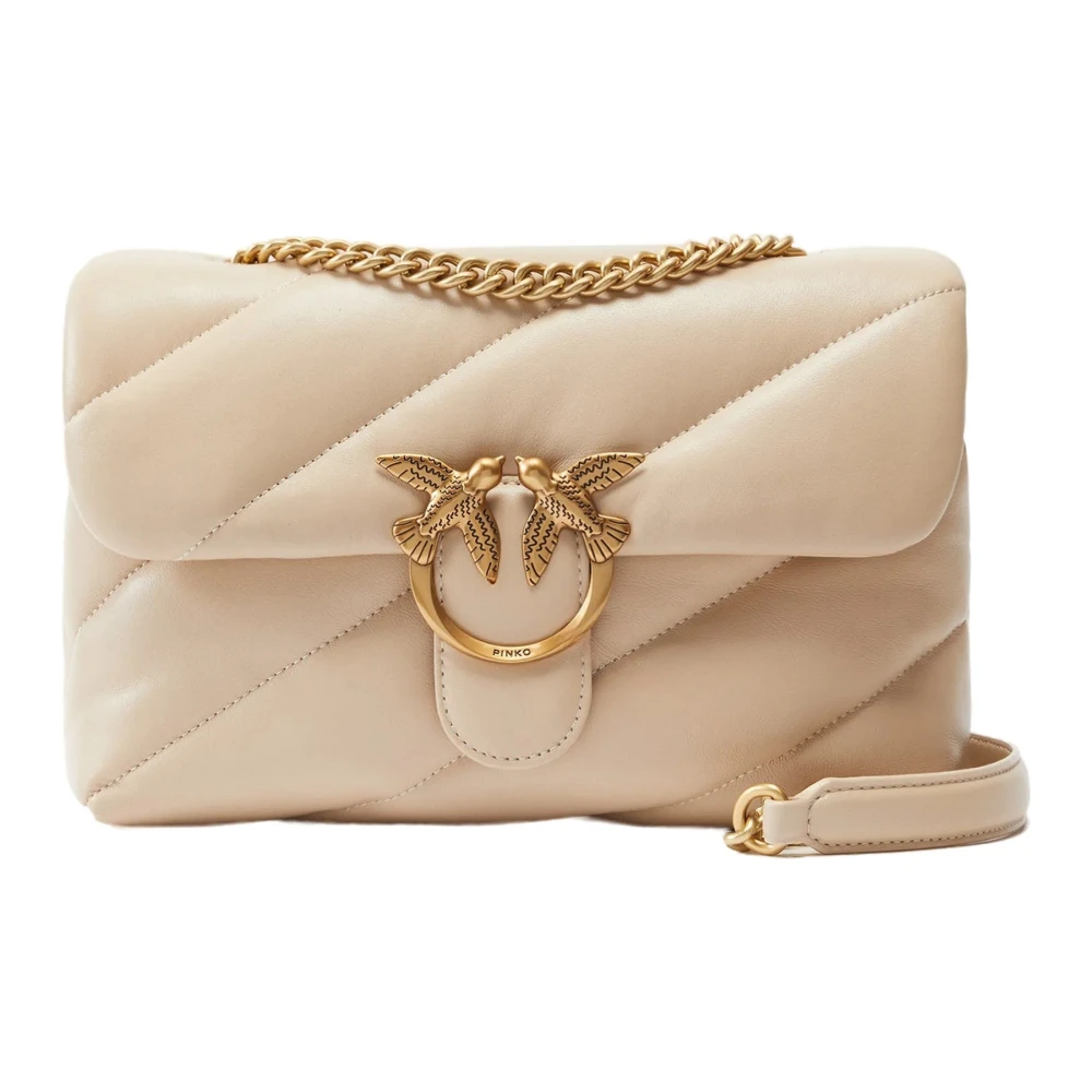 pinko Leren schoudertas met modelnaam Beige Dames