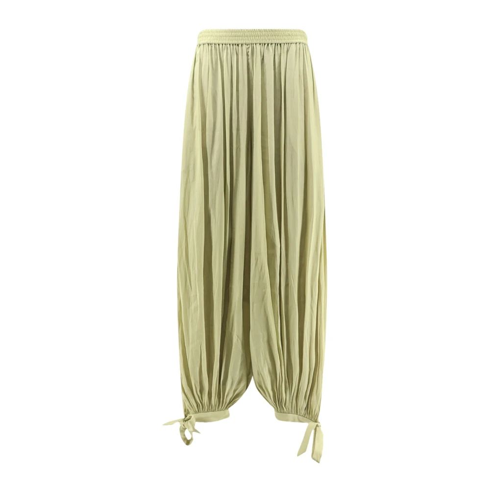 Chloé Green Fluid Pleated Trousers - Female - Wide Trousers - S - Trousers