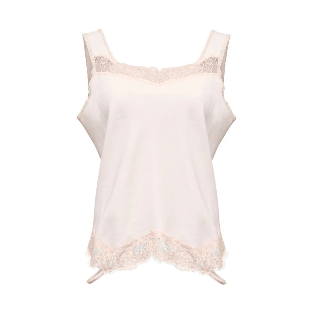 Mm6 Maison Margiela Vrouw Roze Tops Dames, M, Katoen, Mirrored Lace Slip Top