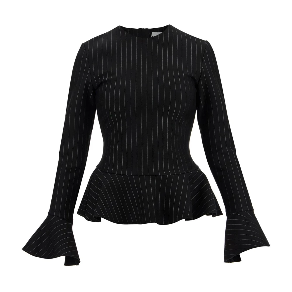 Pinstripe Peplum Topp med Rysjermer