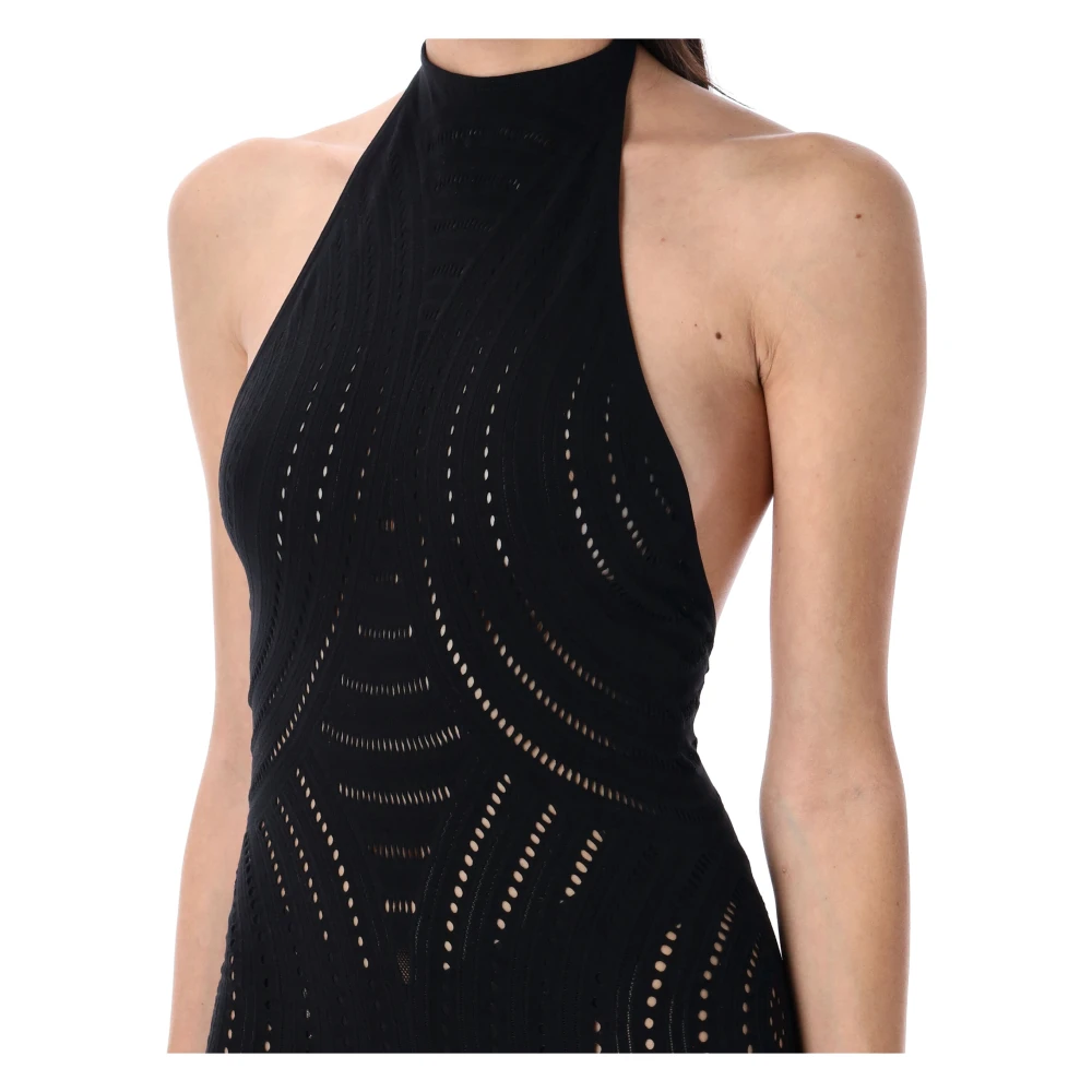 Misbhv Zwarte Mesh Halternek Lange Jurk Black Dames