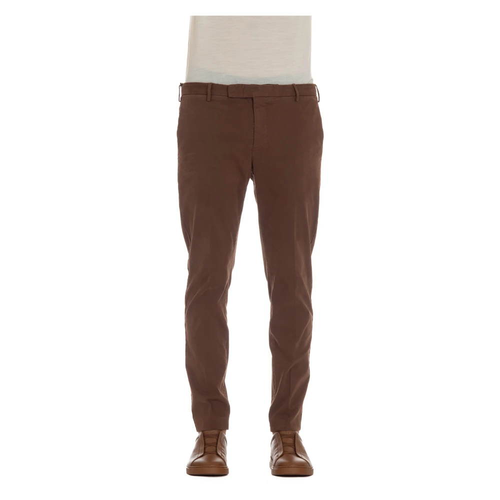 PT Torino Bruine Maatwerk Broek Rits Sluiting Brown Heren