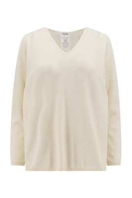 Vit Cashmere Tröja med Ribbade Detaljer