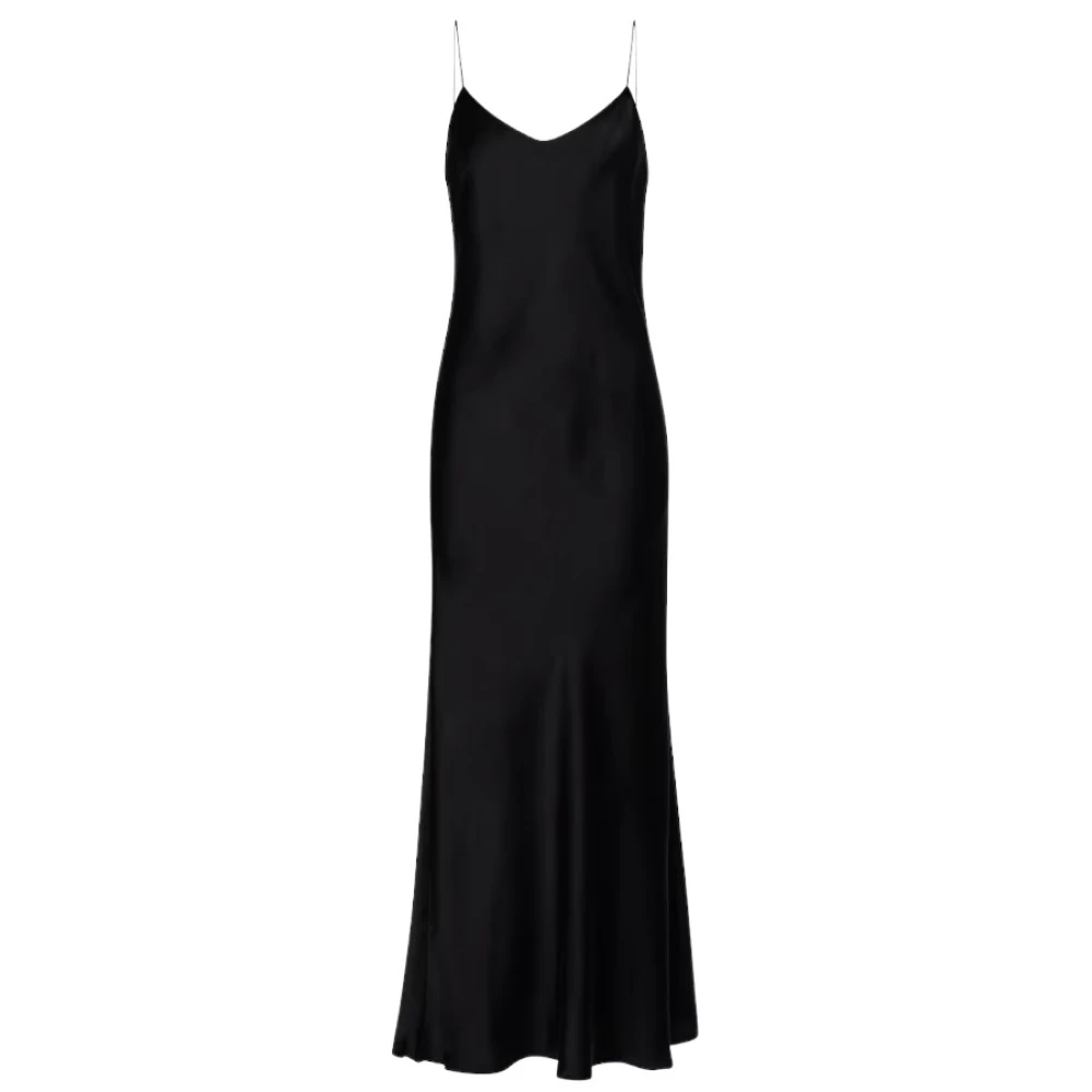 Twinset Zwarte Satijnen Maxi Slipjurk Tijdloze Elegantie Black Dames