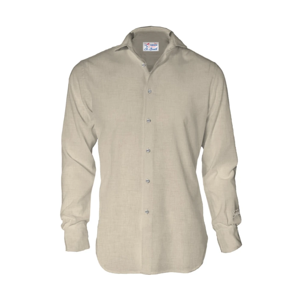 Mc2 Saint Barth Men's Beige Casual Shirts, S, Linen Shirt With French Collar