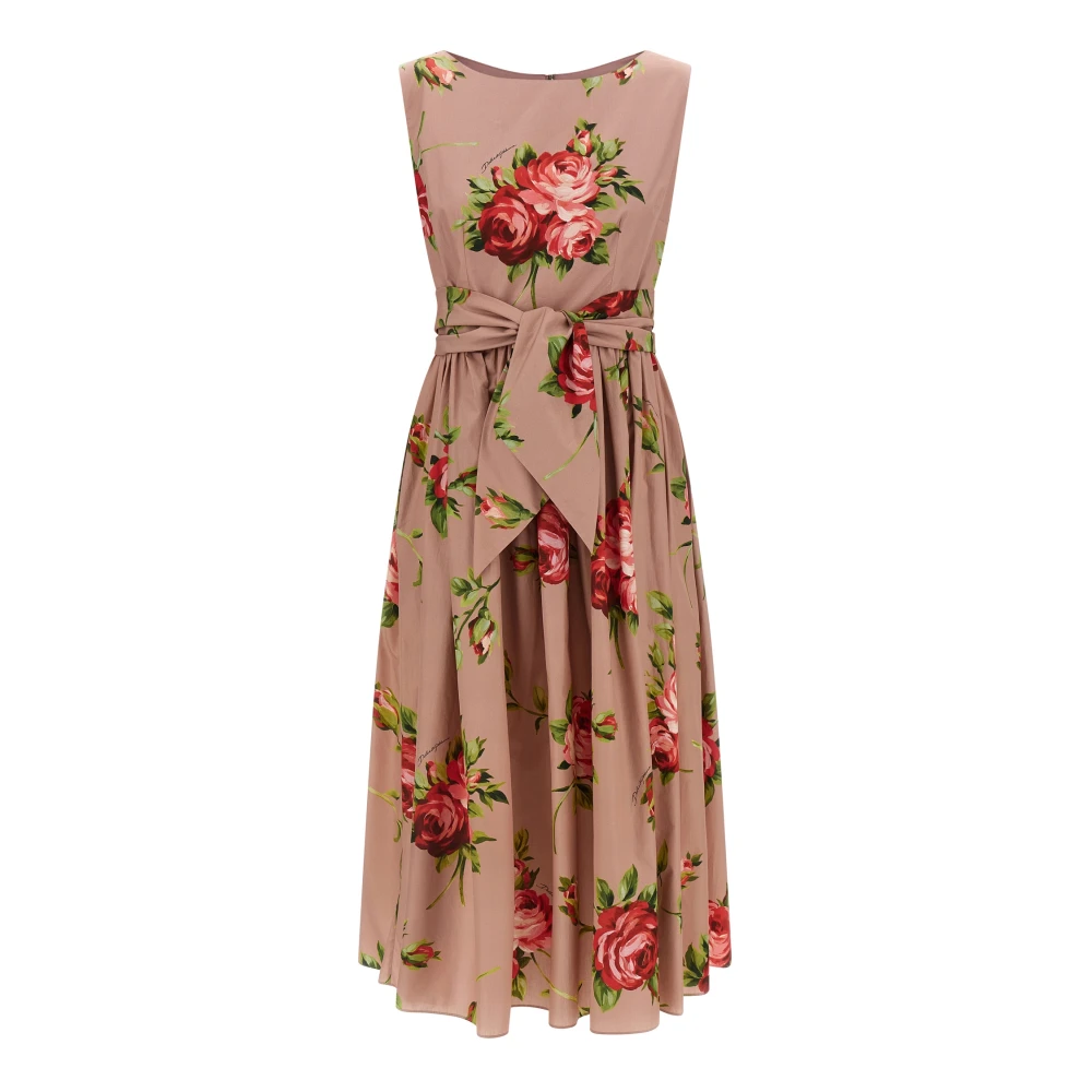 Dolce & Gabbana Women's Pink Midi Dresses, Xl, Rose Bouquet-Print Sheath Dress