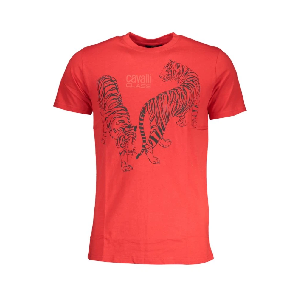 Cavalli Class Print Logo Ronde Hals T-Shirt Red Heren