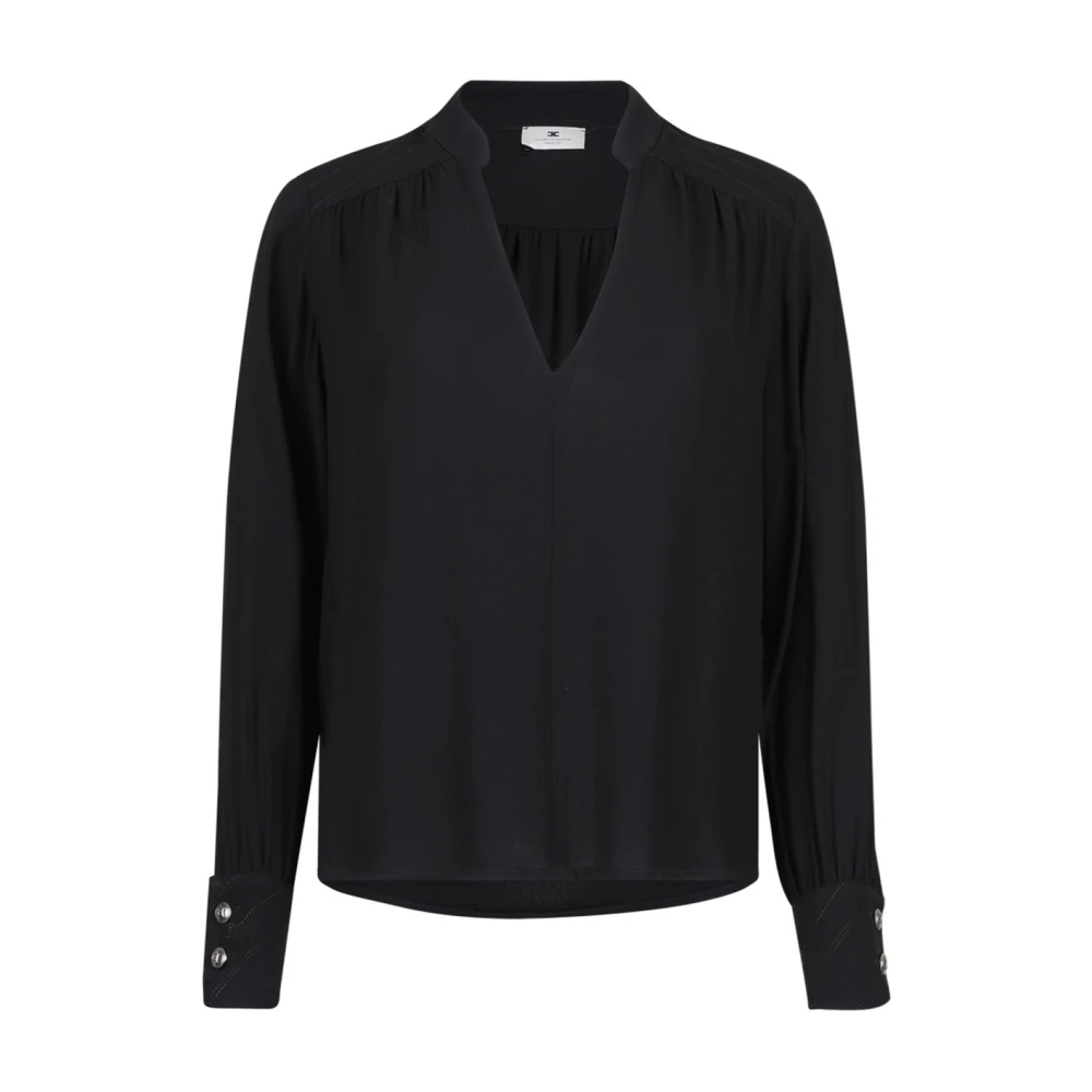 Elisabetta Franchi Zwarte Georgette Blouse met V-hals Black Dames