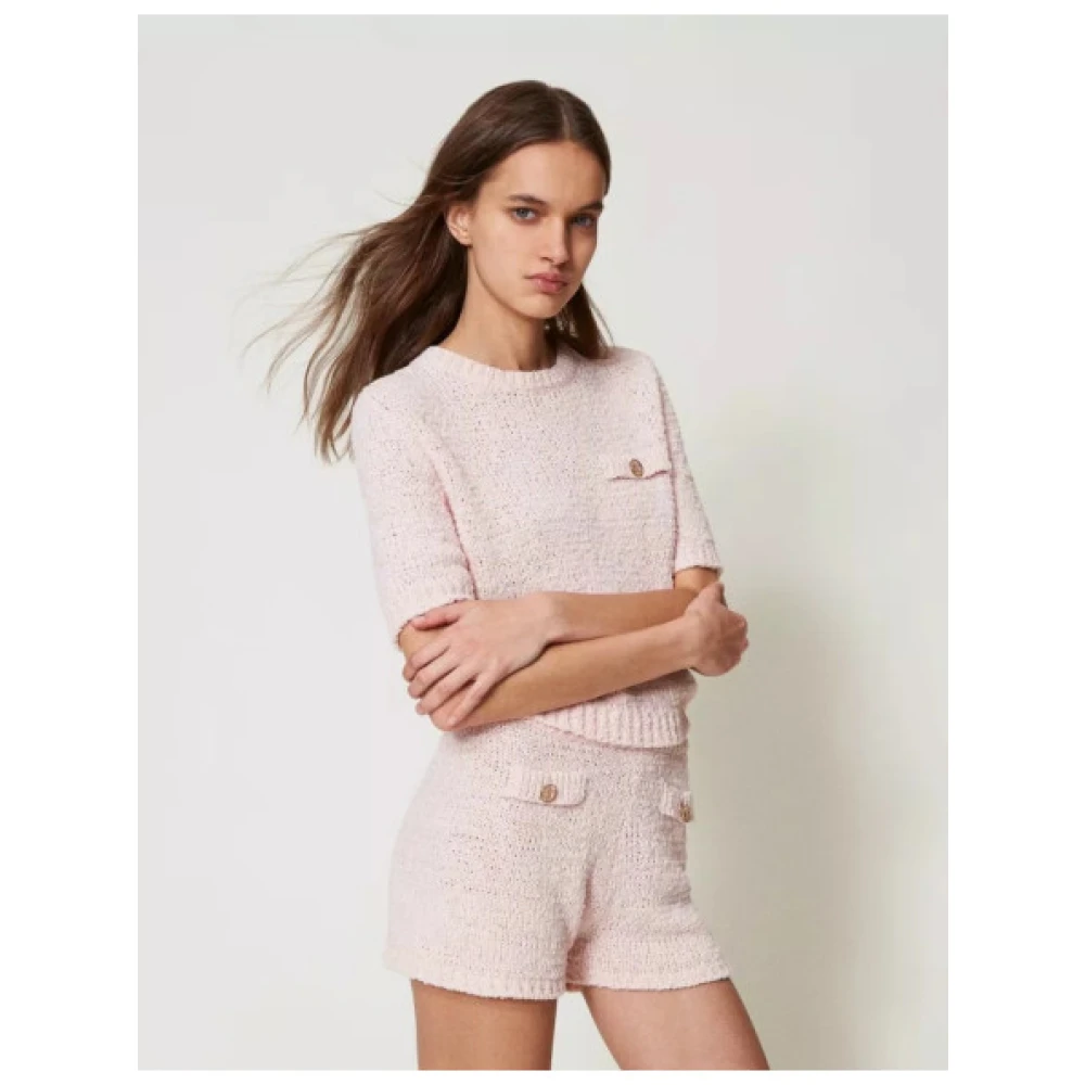 Twinset Korte Gebreide Trui met Ronde Hals Pink Dames