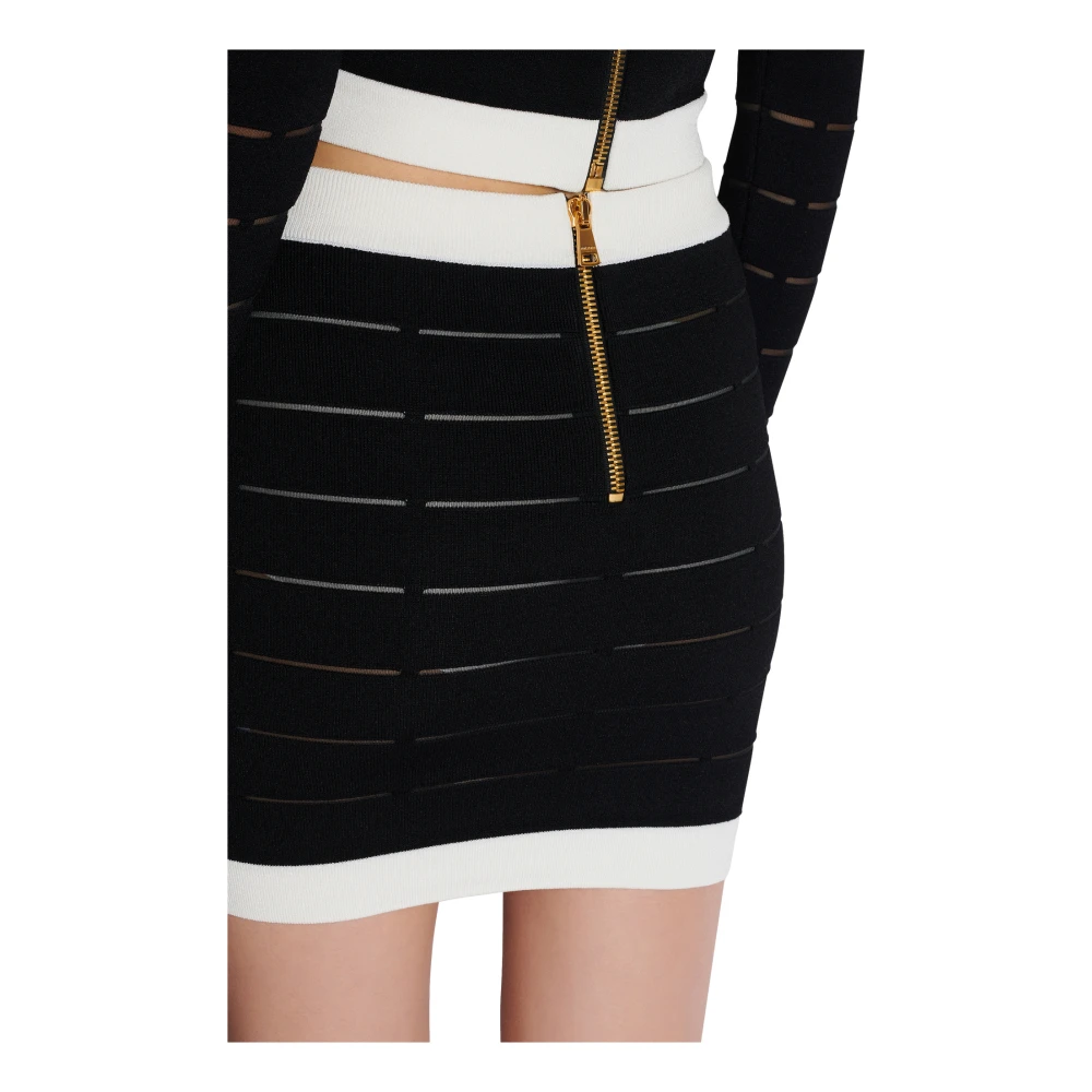 Balmain Tweekleurige Gebreide Rok met Knopen Black Dames