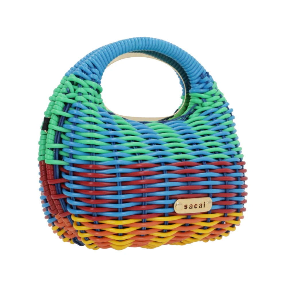 Sacai Rieten Handtas met Metalen Logo Plaat Multicolor Dames