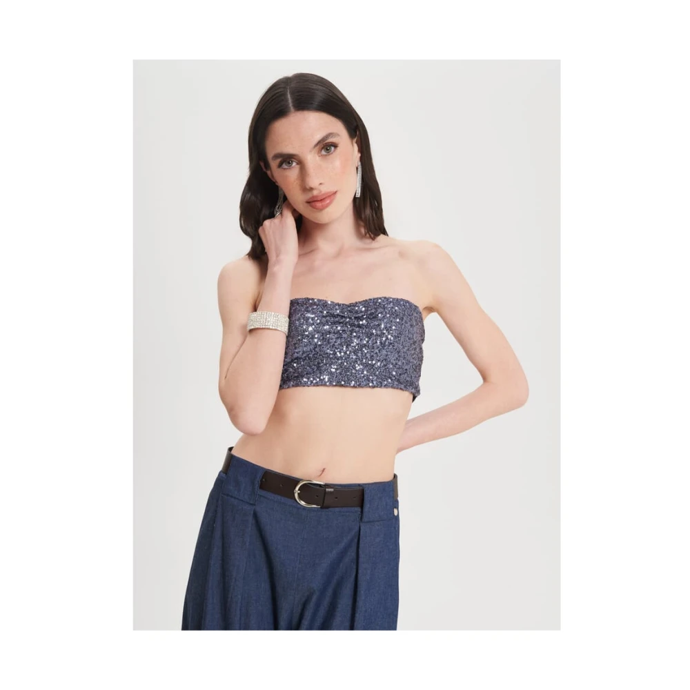 RINASCIMENTO Paillet Bandeau Top met Jersey Achterkant Black Dames