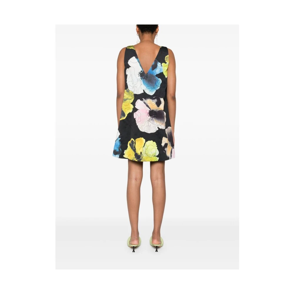 Stine Goya Bloemen Geborduurde Zwarte Jurk Multicolor Dames