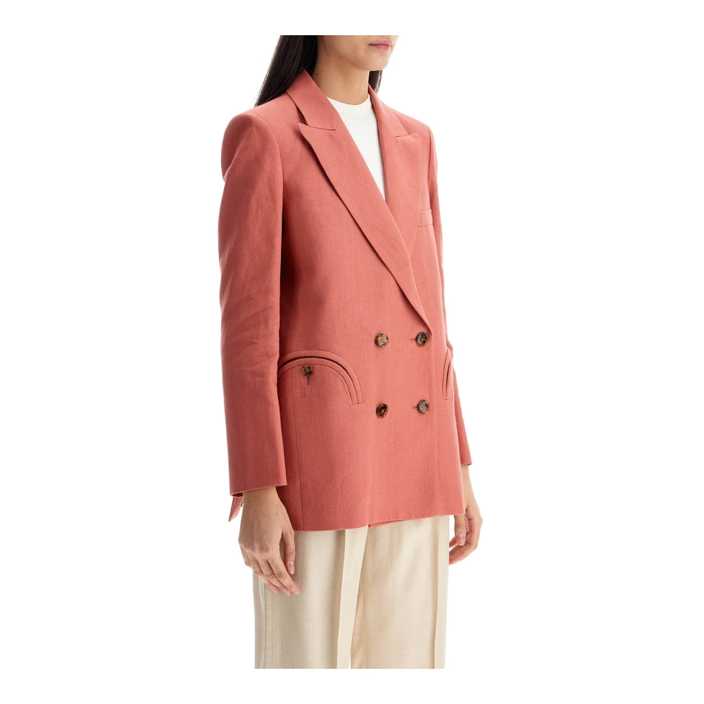 Blazé Milano Elegante Linnen Blazer met Schildpadknopen Red Dames