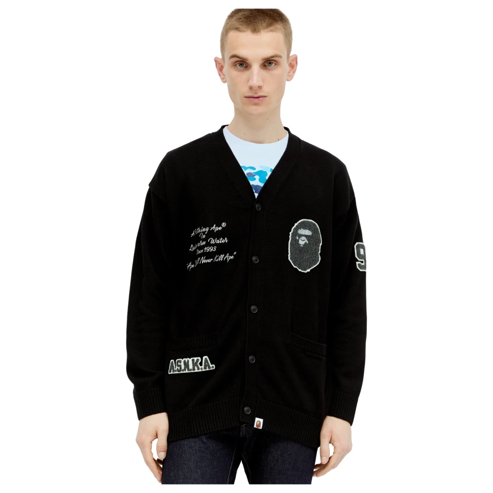 A Bathing APE Grafisk Patch Stickad Kofta Black, Herr