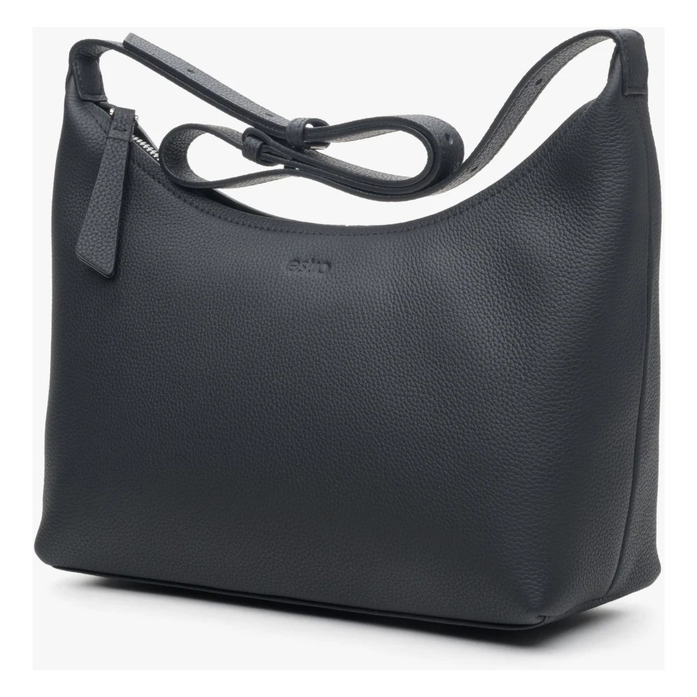 Estro Dames Zwarte Schoudertas gemaakt van Echt Leer Er00113901 Black Dames