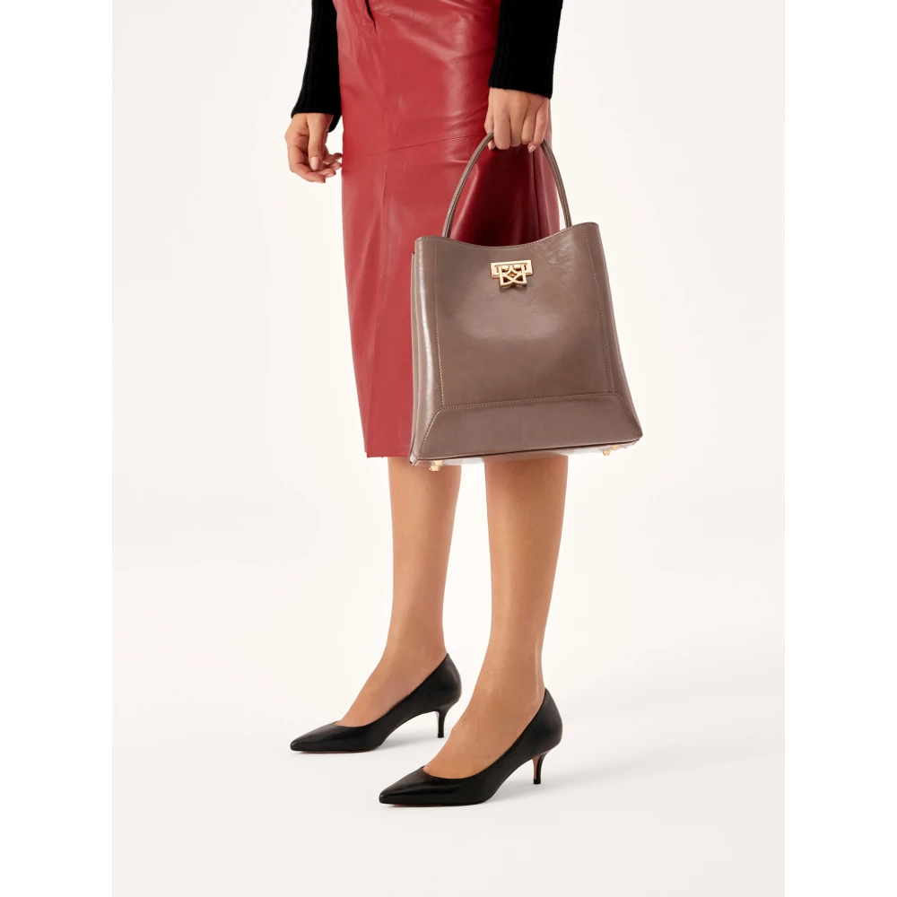 Kazar Grijze leren handtas met elegant slot Beige Dames