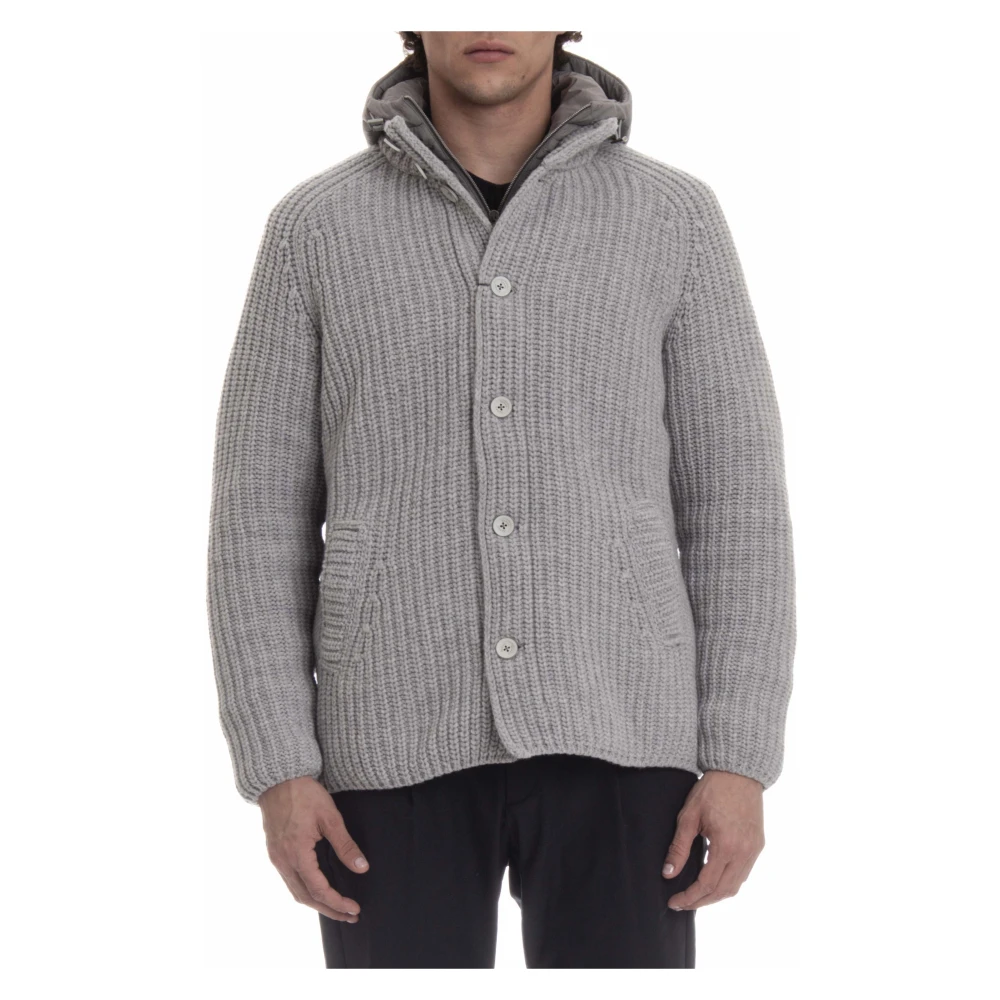 Herno Grijze gebreide jas met afneembare capuchon Gray Heren