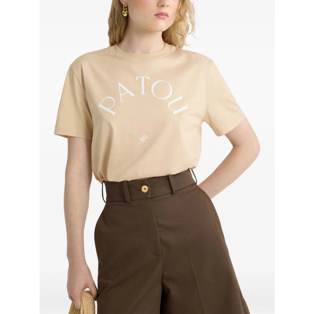 Patou Natuurlijke T-shirt met Stijlvol Logo Beige Dames