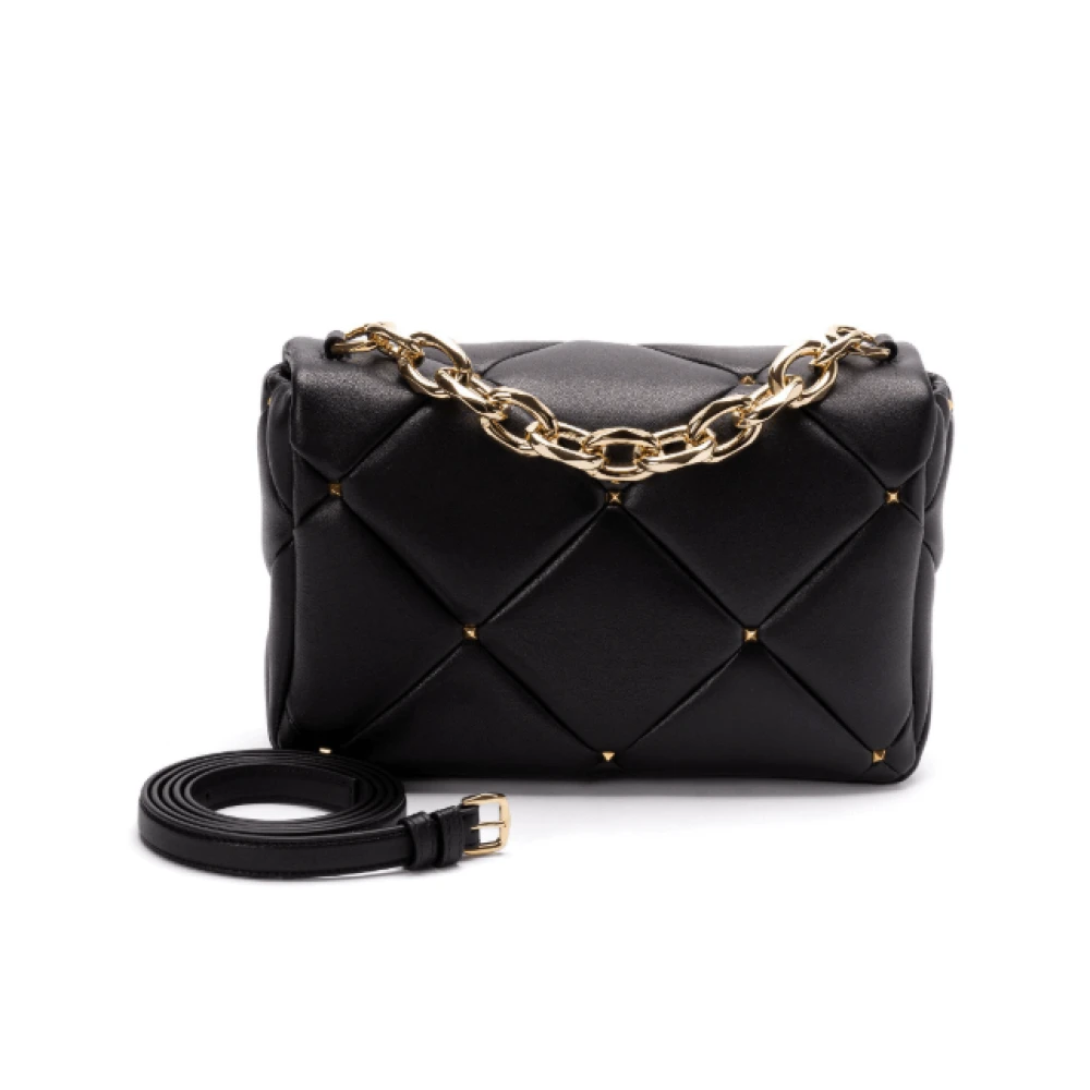 Valentino Zwarte Leren Schoudertas met Diamantquilting Black Dames