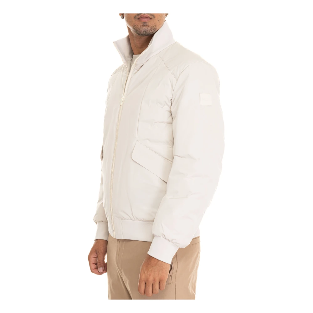 Boss Gewatteerde Bomberjack met Geribbelde Details Beige Heren