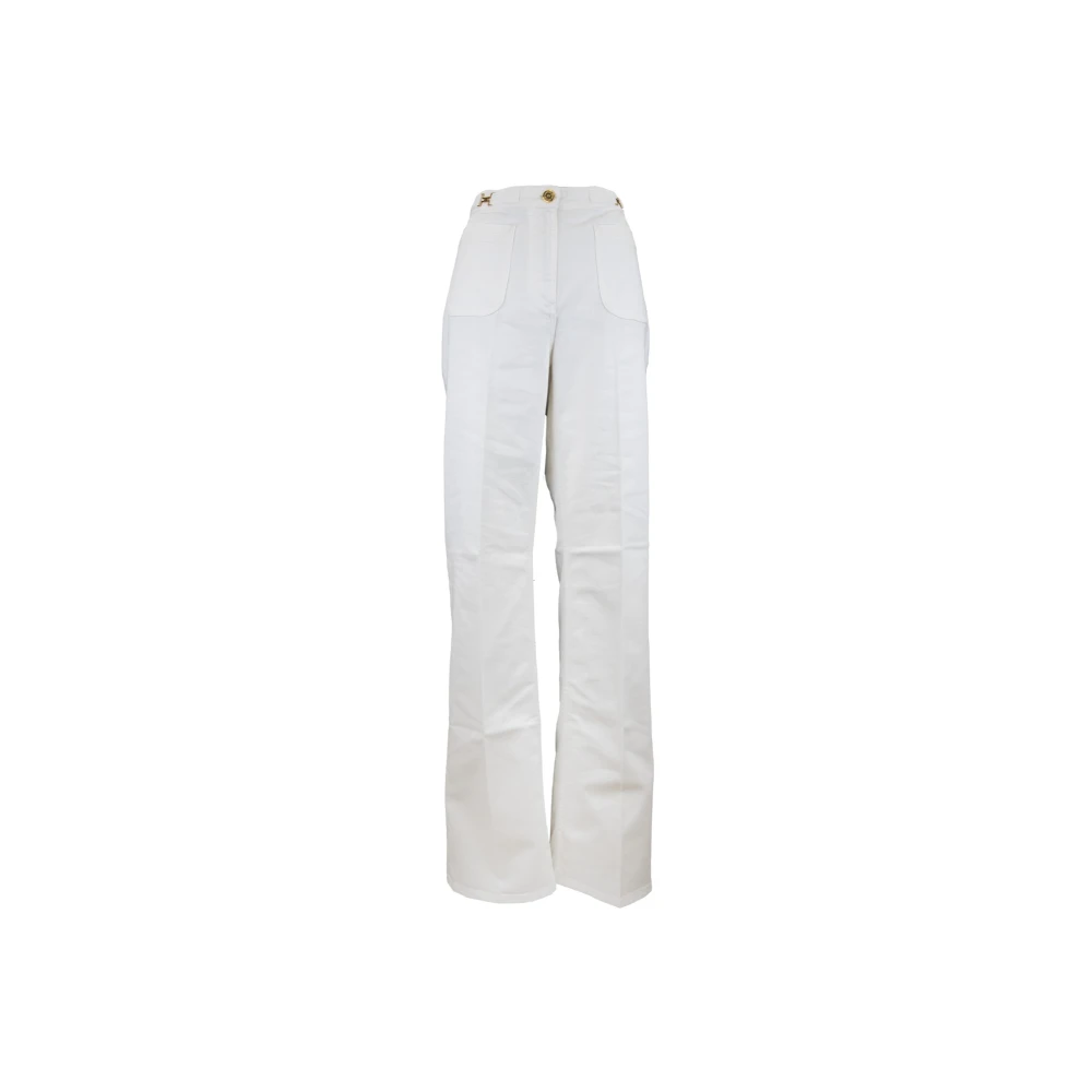 Elisabetta Franchi Ritssluiting Knoop Wijde Pijp Jeans White Dames