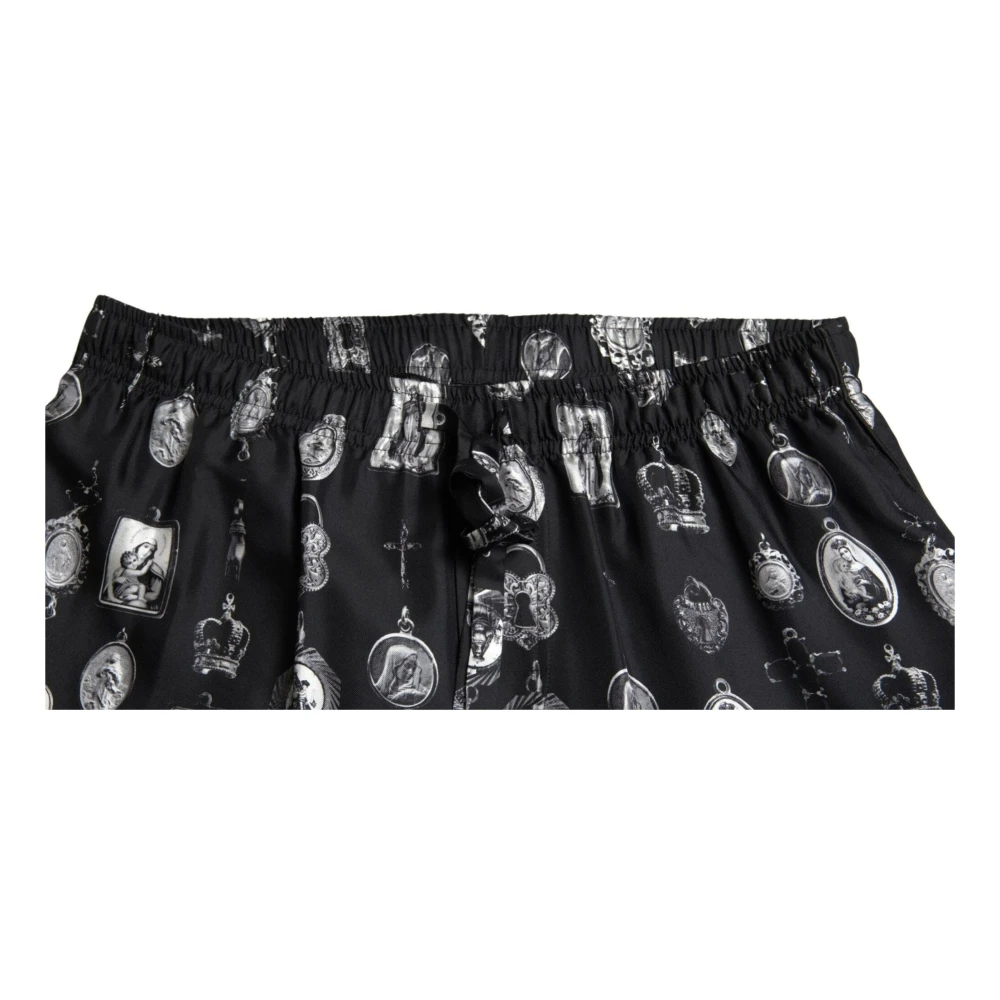 Dolce & Gabbana Elegante zijden joggers met religieuze print Black Heren