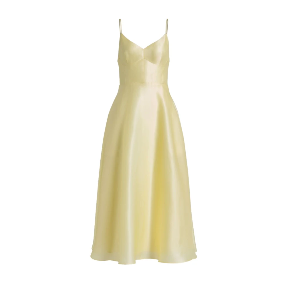 Alberta Ferretti Women's Yellow Midi Dress With Spaghetti Straps And V-Neck - Midi Dresses - S - Dresses