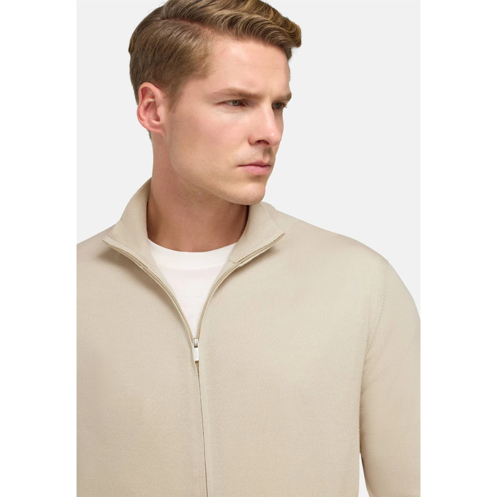 Boggi Milano Merino Wol Full Zip Trui Blue Heren
